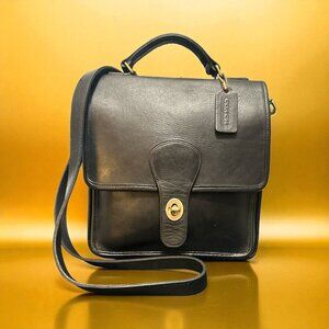 VTG Coach Station Bag 5130 Black Leather Brass Crossbody Satchel 80s USA + Tag